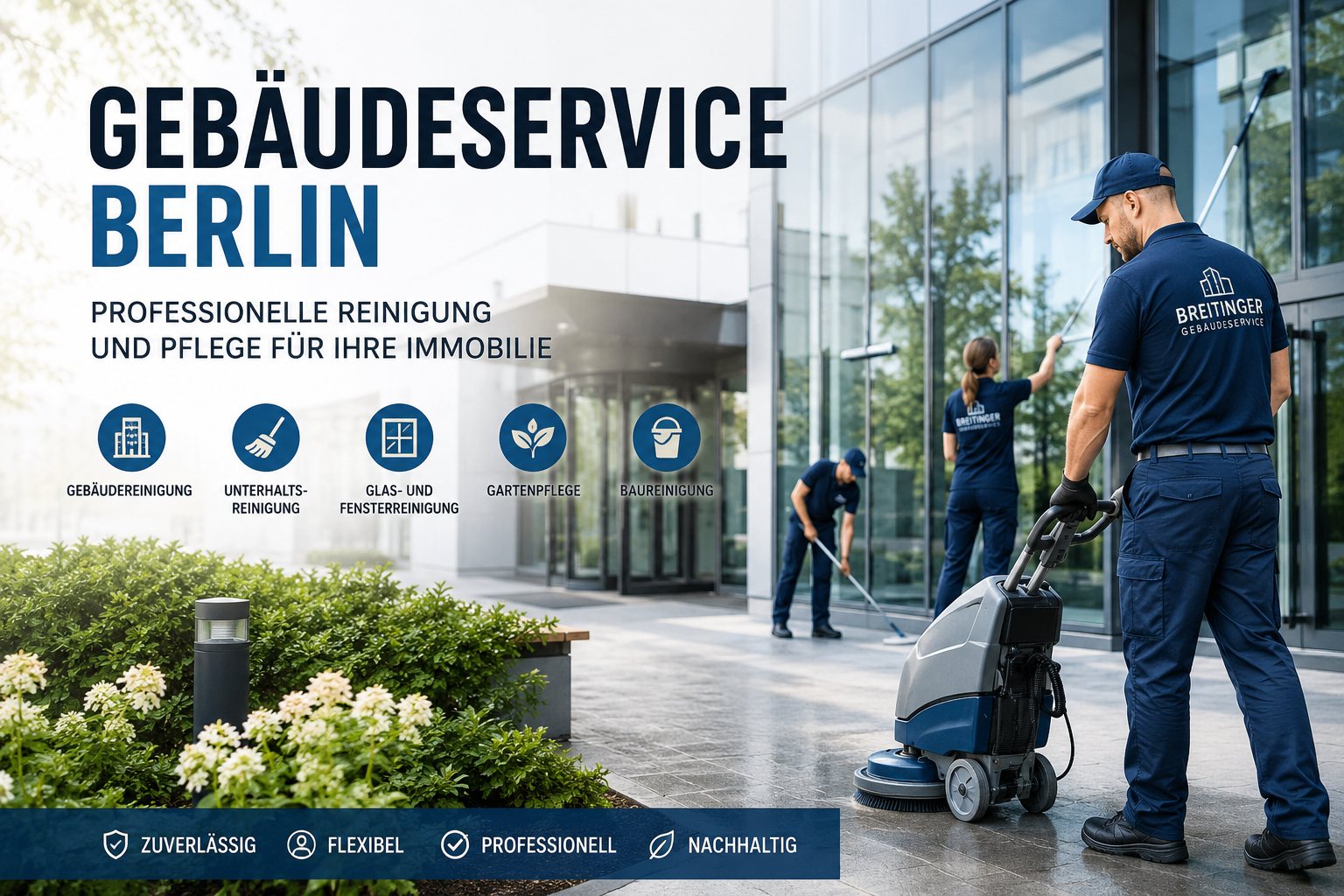 Professioneller Geb&auml;udeservice bei der Reinigung und Pflege einer modernen Gewerbeimmobilie in Berlin